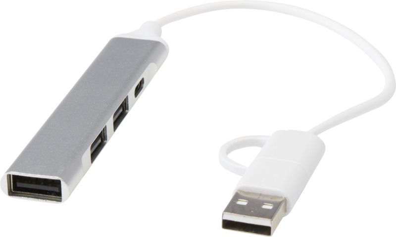 Alkaid 4-port recycled aluminium USB-A and Type-C hub with dual input