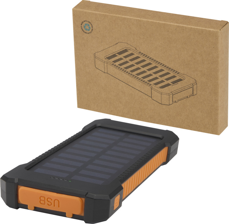 Altair 5000 mAh 10W recycled plastic rugged solar power bank with built-in torch
