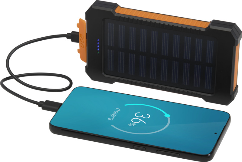 Altair 5000 mAh 10W recycled plastic rugged solar power bank with built-in torch - Image 5