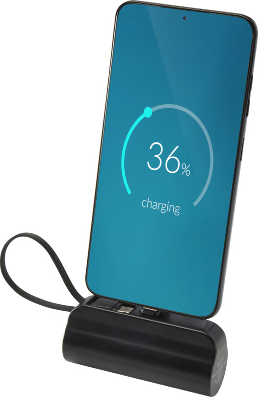 Alnair 5000 mAh 10W recycled plastic Type-C power bank with built-in flip stand and 2-in-1 cable - Image 9