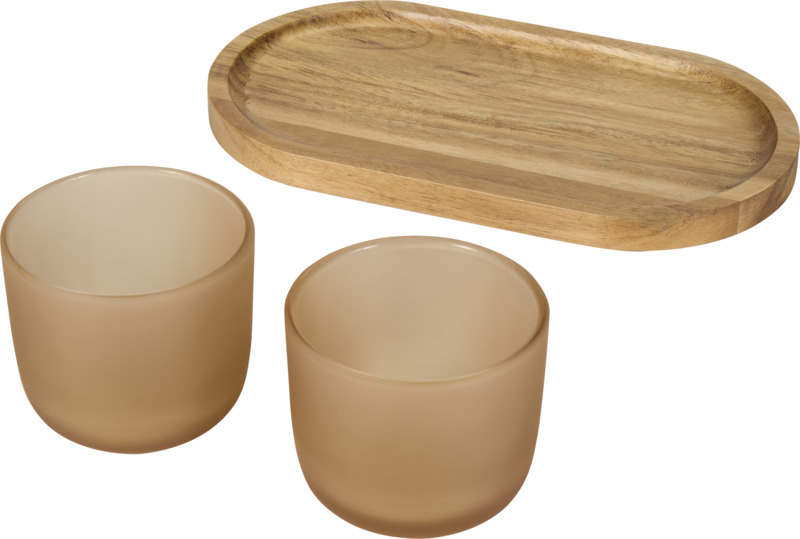 Male wooden serving tray and glass cups with matt finish set - Image 3
