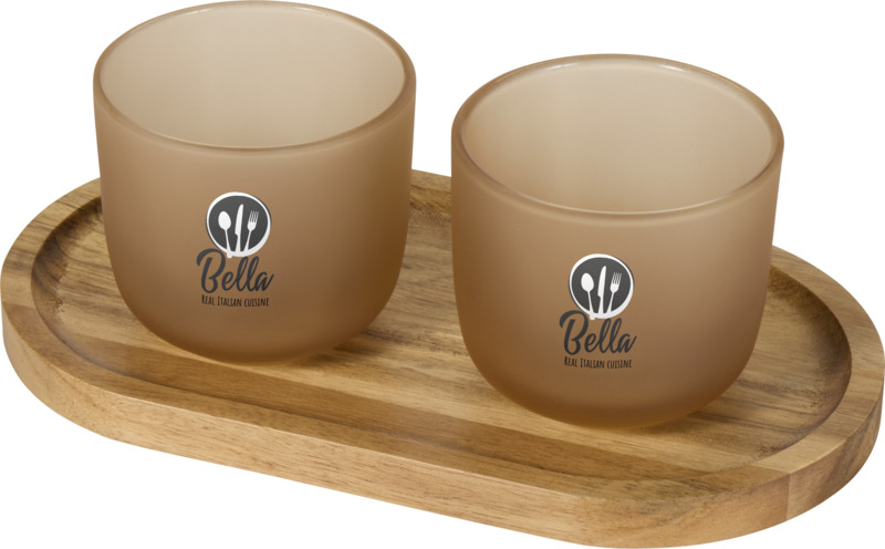 Male wooden serving tray and glass cups with matt finish set - Image 5