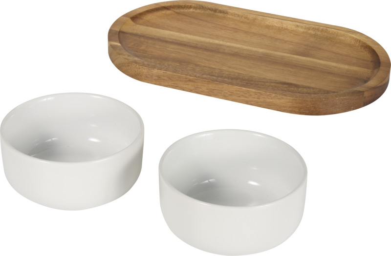 Noa wooden tray and ceramic serving bowls set - Image 3