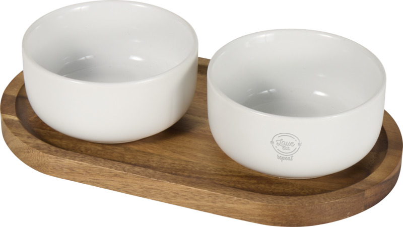 Noa wooden tray and ceramic serving bowls set - Image 4