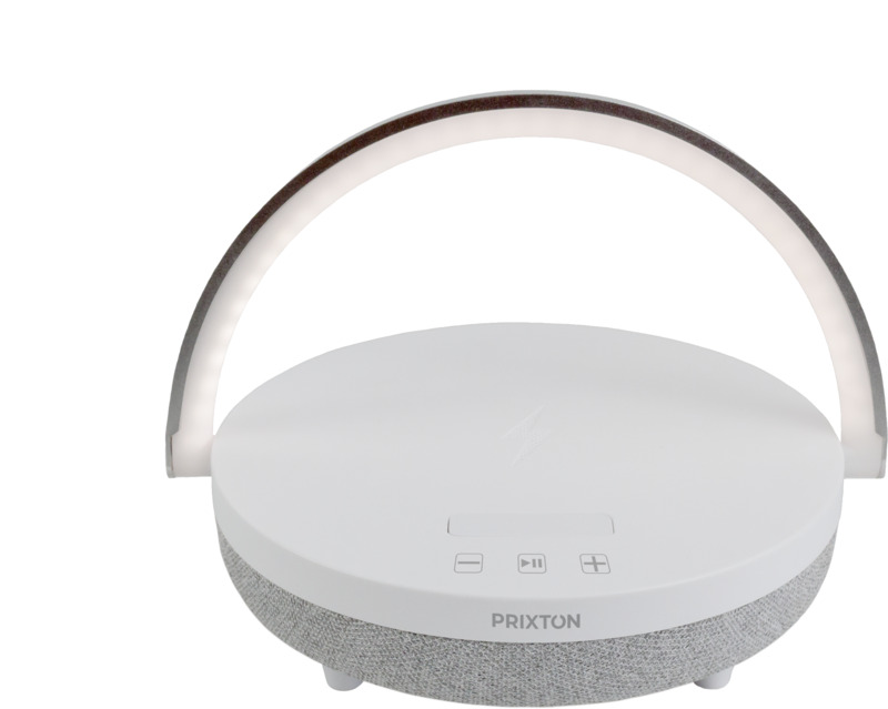 Prixton 4-in-1 10W Bluetooth® speaker with LED light and wireless charging base