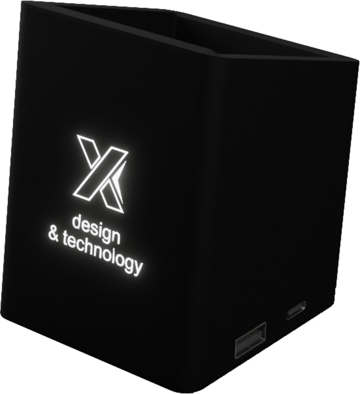 SCX.design O11 antibacterial light-up logo pencil holder with dual USB output