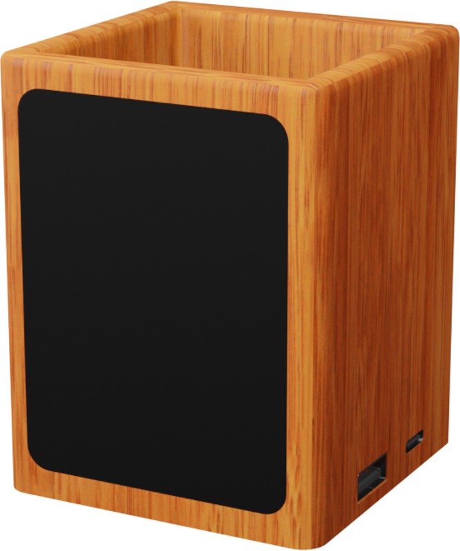 SCX.design O12 wooden light-up logo pencil holder with dual USB output - Image 4