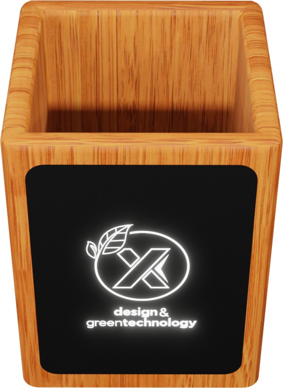 SCX.design O12 wooden light-up logo pencil holder with dual USB output - Image 6
