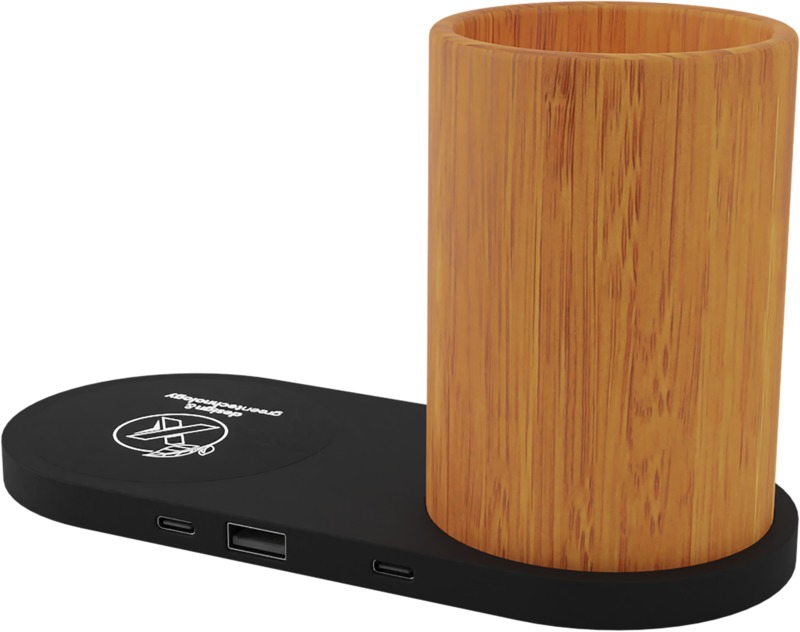 SCX.design W17 10W light-up logo wireless charging pad and bamboo pencil holder - Image 3