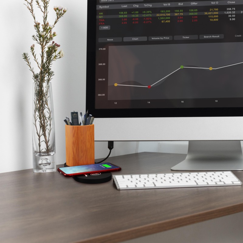 SCX.design W17 10W light-up logo wireless charging pad and bamboo pencil holder - Image 7