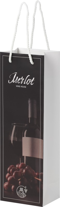 Handmade 170 g/m2 integra paper wine bottle bag with plastic cord handles - 12 x 9 x 37 cm