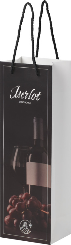Handmade 170 g/m2 integra paper wine bottle bag with plastic cord handles - 12 x 9 x 37 cm - Image 9