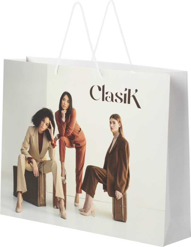 Handmade 170 g/m2 integra paper bag with plastic cord handles - 45 x 10 x 35 cm