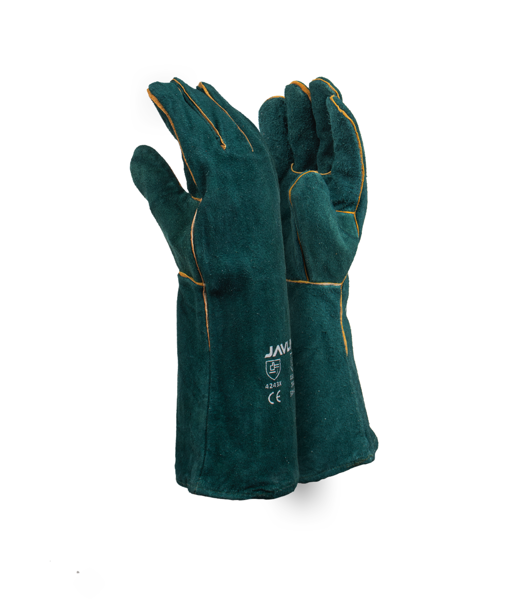 Green Leather Fully Welted Lined Gloves - 20cm Cuff - Green / As Supplied