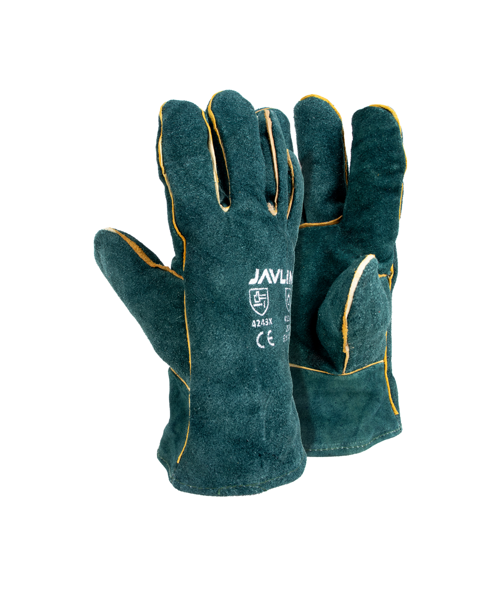 Green Leather Fully Welted Lined Gloves - 6cm Cuff - Green / As Supplied