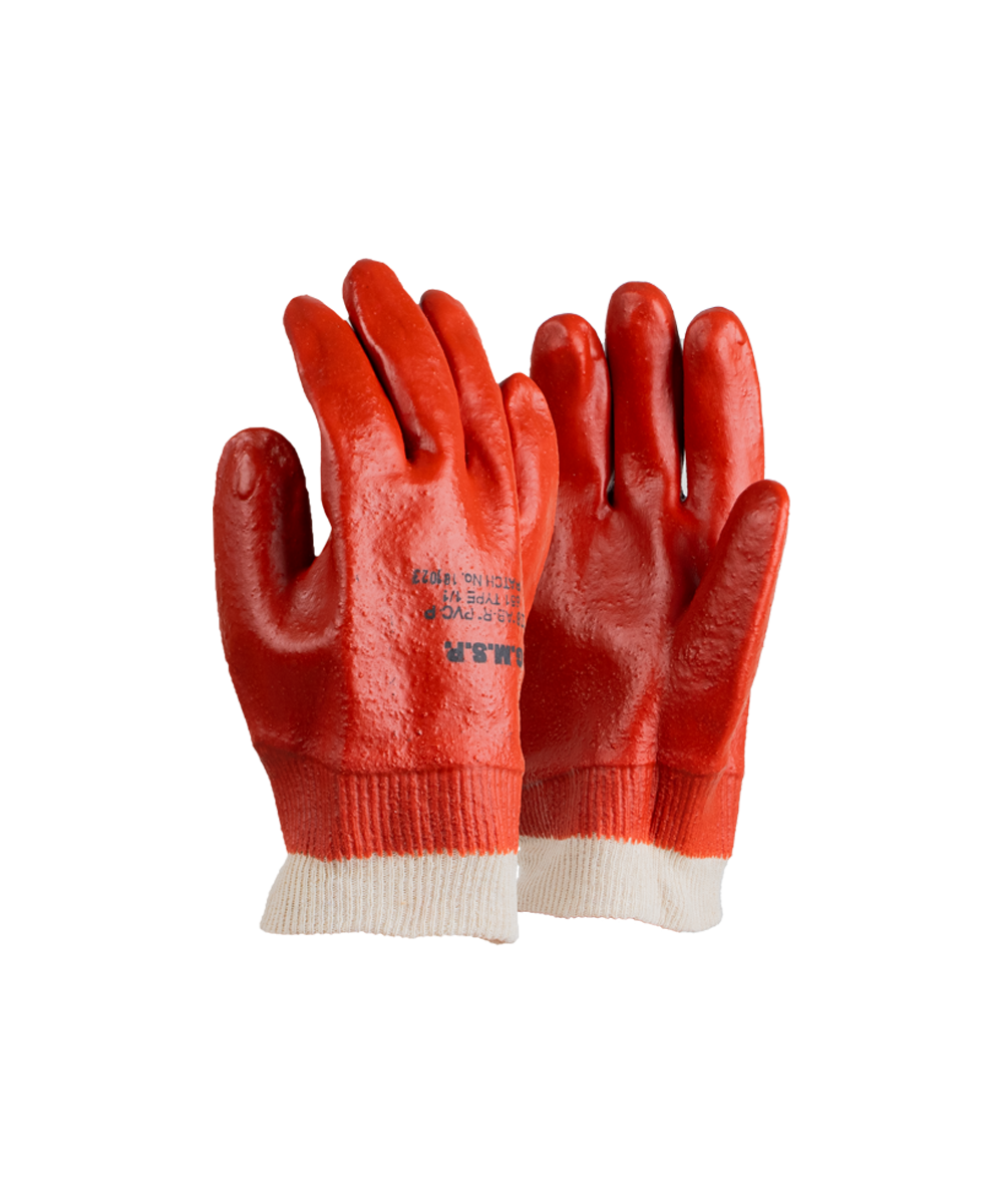 PVC Mediumweight Red/Brown Knit Wrist Gloves - Red / As Supplied