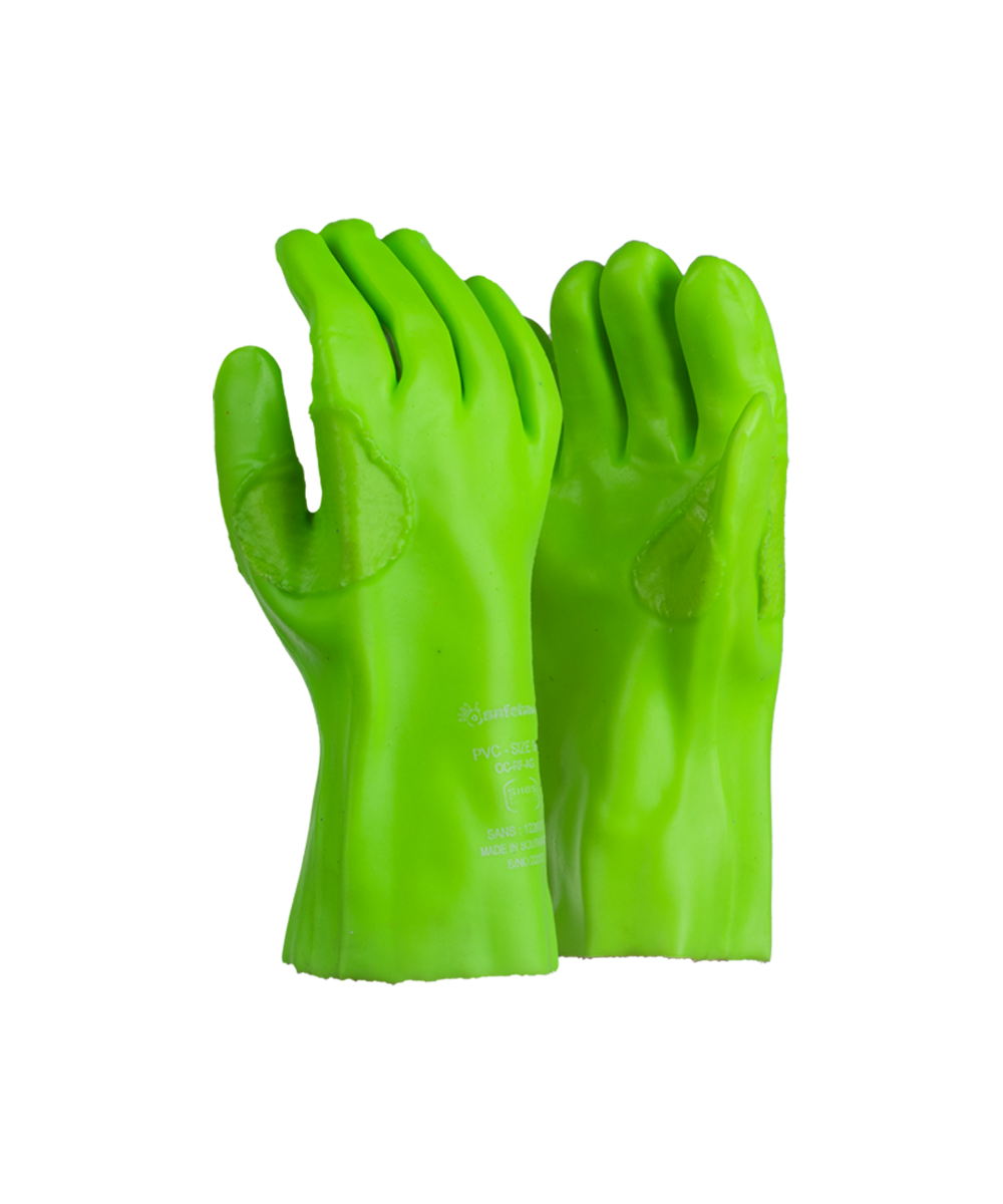 Green PVC Reinforced Gloves - 27cm - Green / As Supplied
