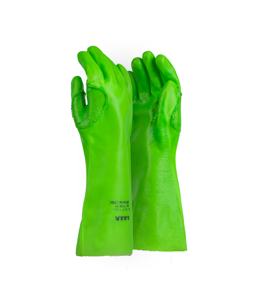 Green PVC Reinforced Gloves - 35cm - Green / As Supplied