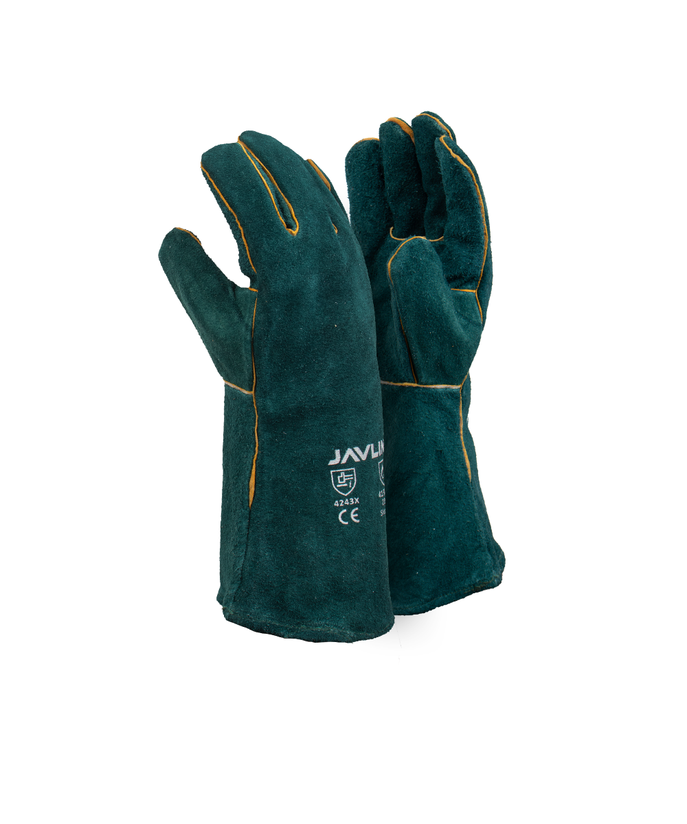 Green Leather Fully Welted Lined Gloves - 15cm Cuff - Bottle Green / As Supplied