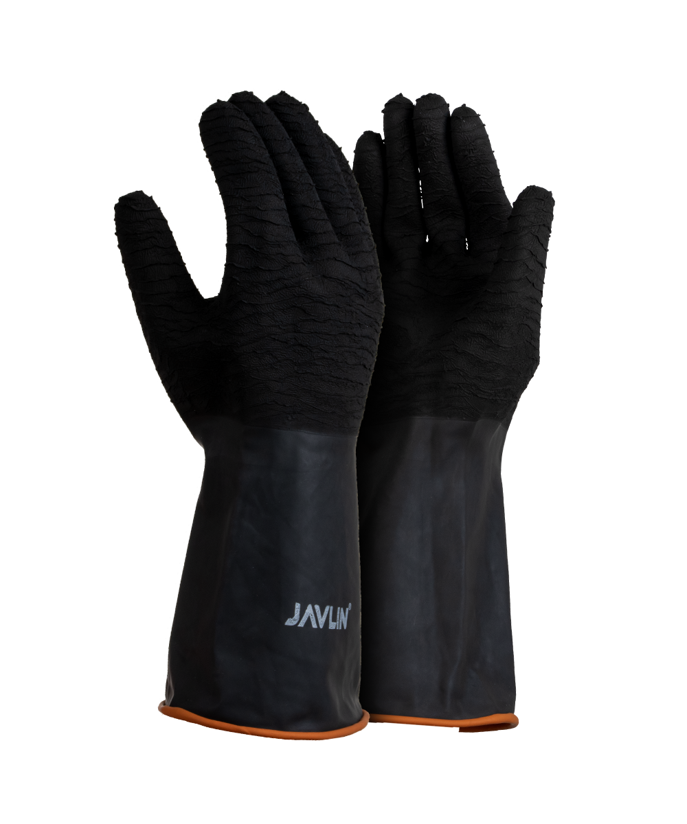Elbow Length Industrial Rough Palm Rubber Gloves - Black & Orange / As Supplied