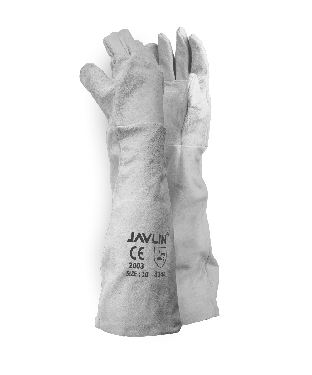 Chrome Leather Double Palm Gloves - 40cm Cuff - Chrome / As Supplied