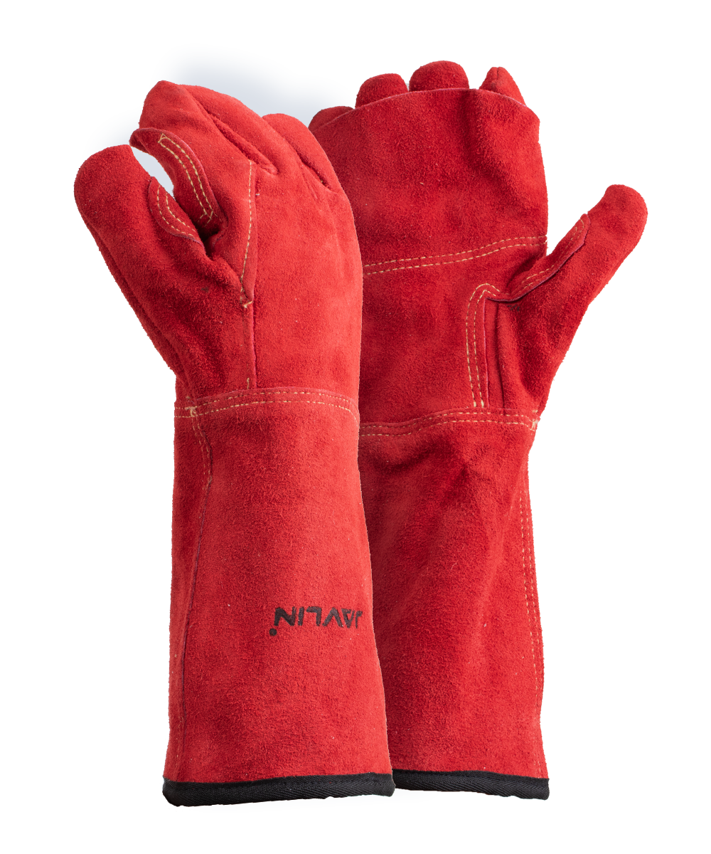 Premium Red Leather Blanket Lined Heat Gloves - 20cm Cuff