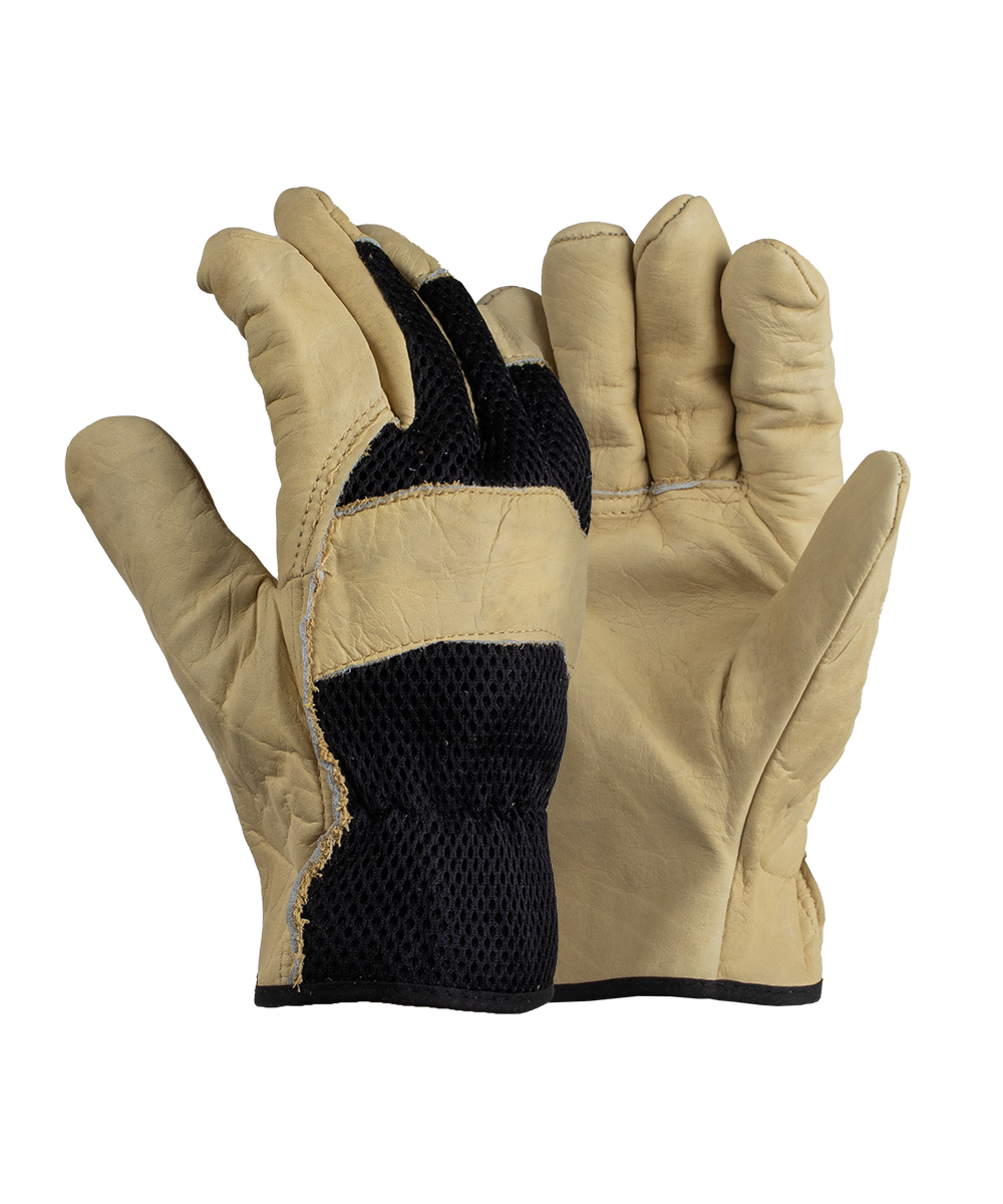 Beige VIP Cowhide Gloves With Mesh Back For Ventilation