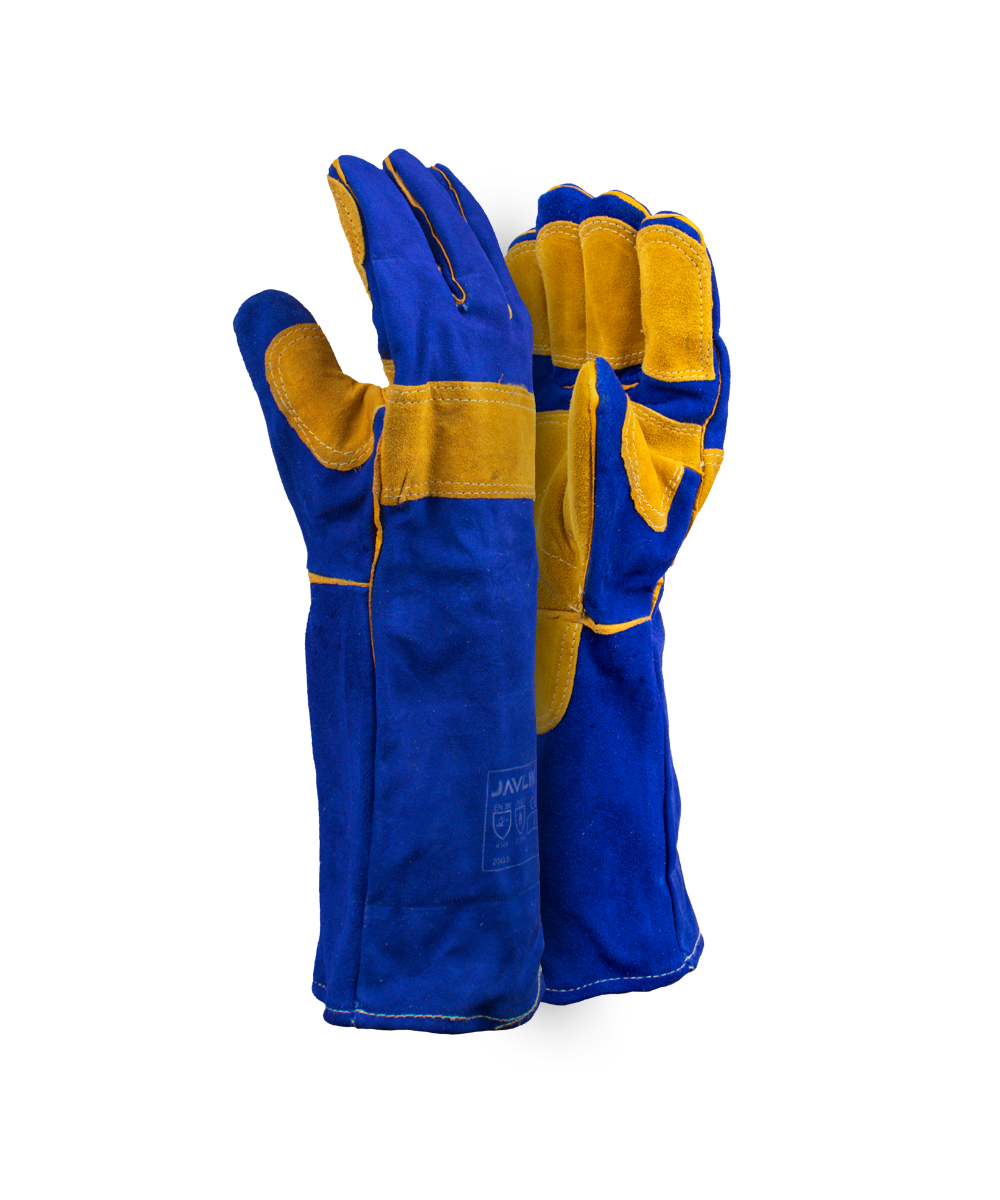 Superior Blue Leather Lined Welding Gloves Leather Full Palm And Finger Reinforcing - 20cm Cuff