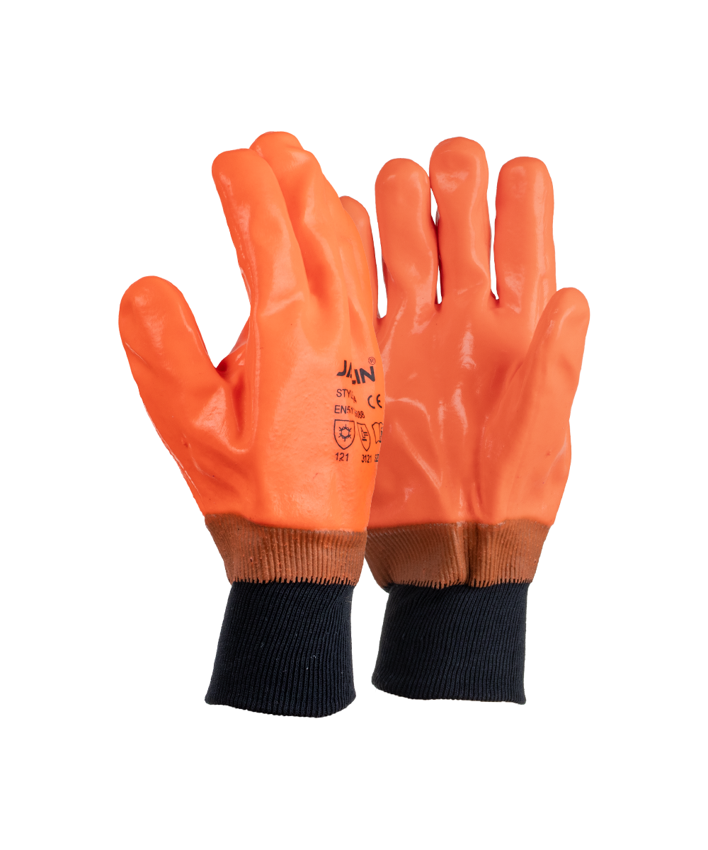 Orange PVC Freezer Knit Wrist Gloves