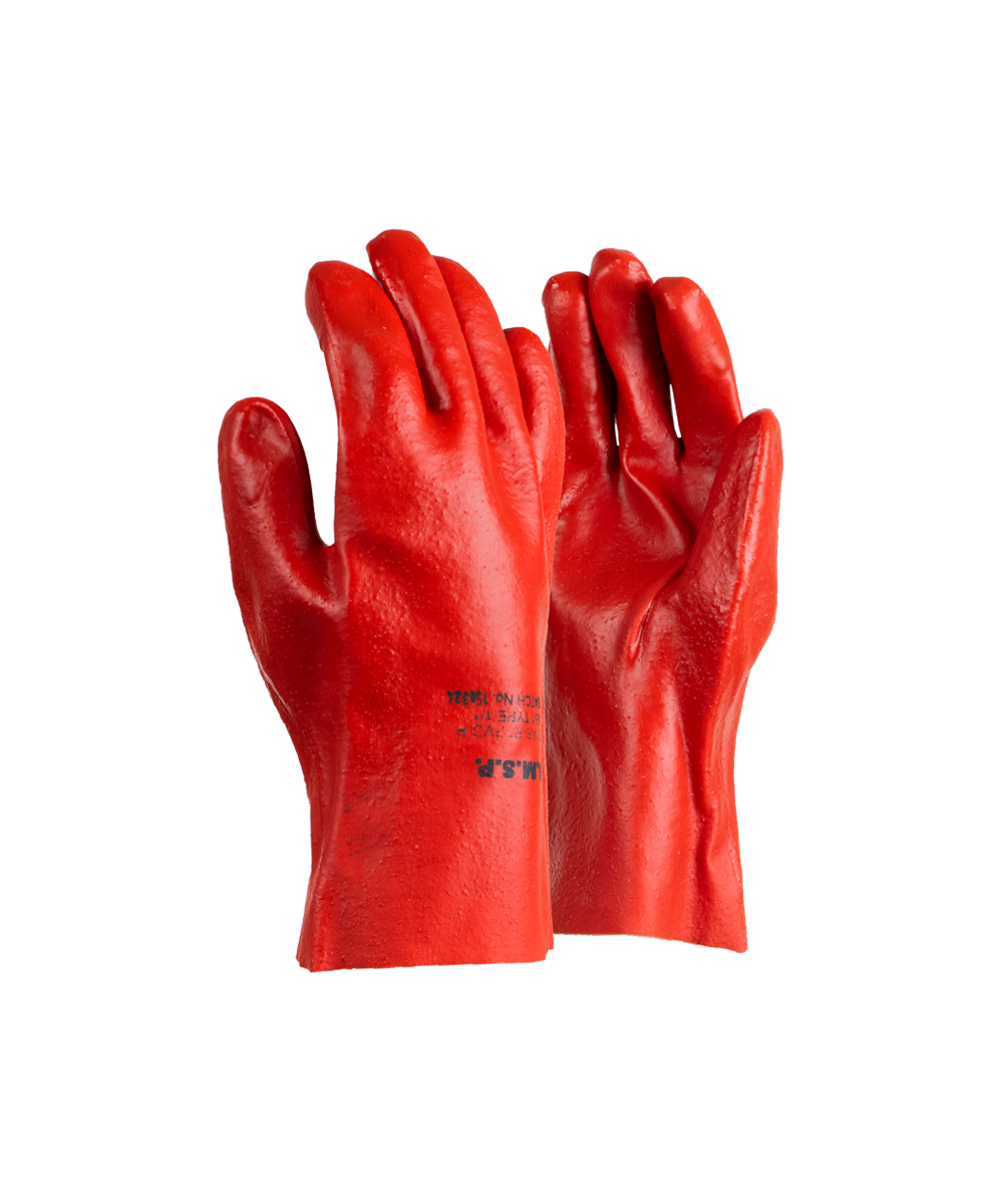 PVC Mediumweight Red/Brown Open Cuff Gloves - 27cm