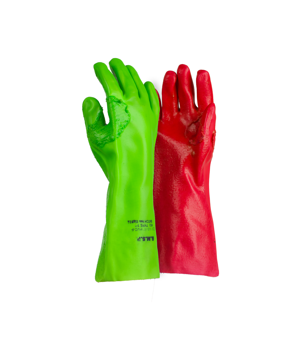 Red Left & Green Right PVC Reinforced Miner's Gloves - 35cm