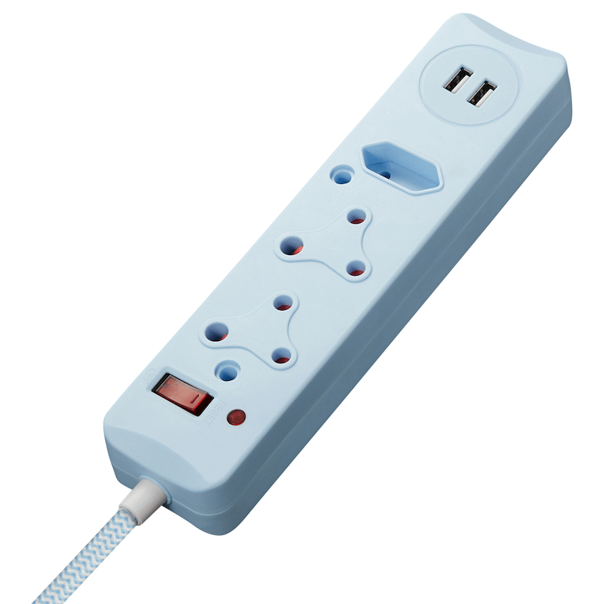 SWITCHED 3 Way Medium Surge Protected Multiplug with Dual 2.4A USB Ports 0.5M Braided Cord - Image 2