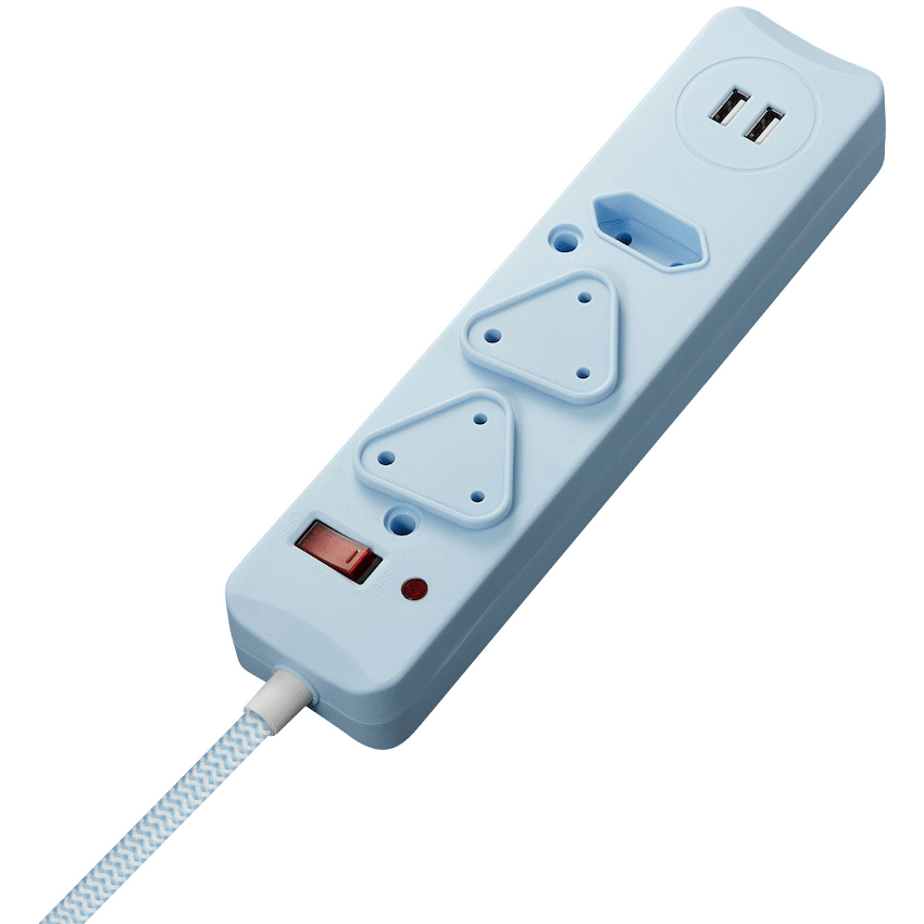 SWITCHED 3 Way Medium Surge Protected Multiplug with Dual 2.4A USB Ports 0.5M Braided Cord - Image 3