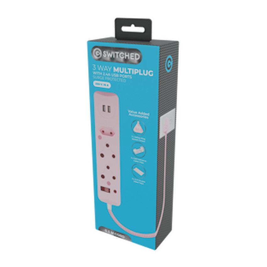 SWITCHED 3 Way Medium Surge Protected Multiplug with Dual 2.4A USB Ports 0.5M Braided Cord - Image 7