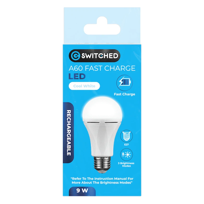 Switched 9w A60 Rechargeable Fast Charge E27 LED CW - Image 5