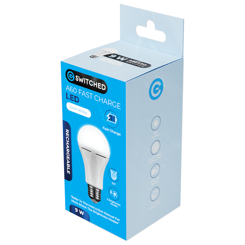 Switched 9w A60 Rechargeable Fast Charge E27 LED CW - Image 4