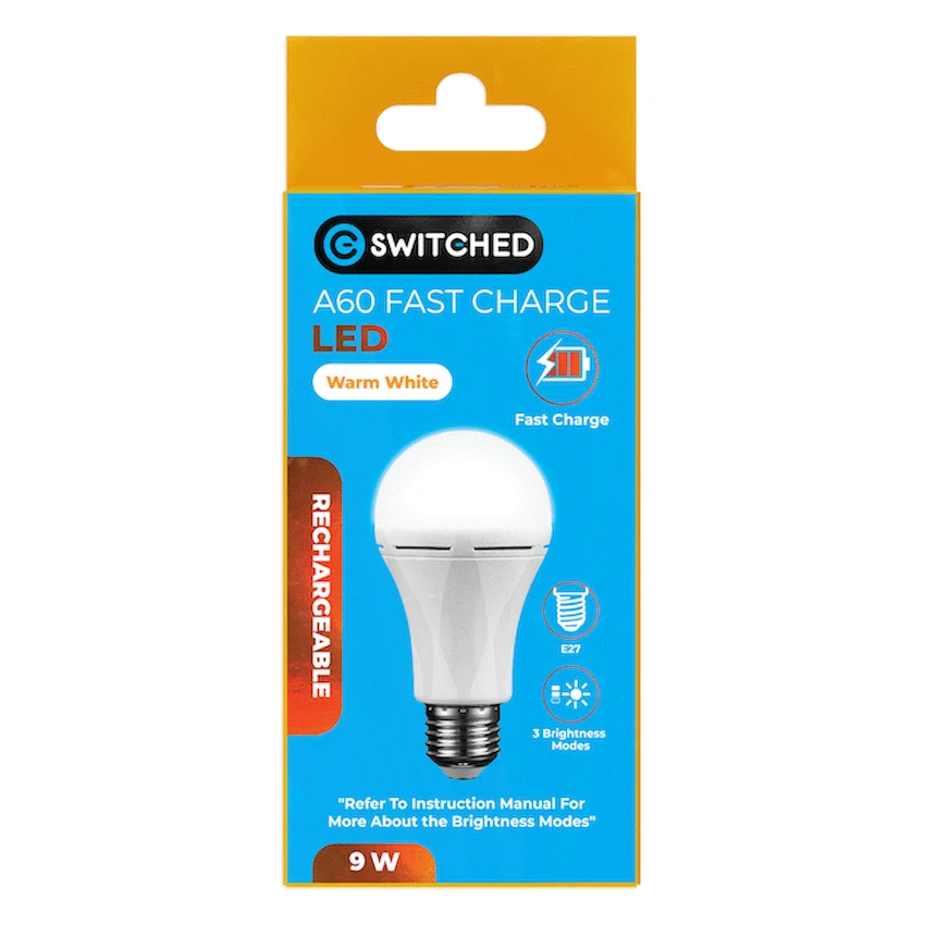 Switched 9w A60 Rechargeable Fast Charge E27 LED CW - Image 10