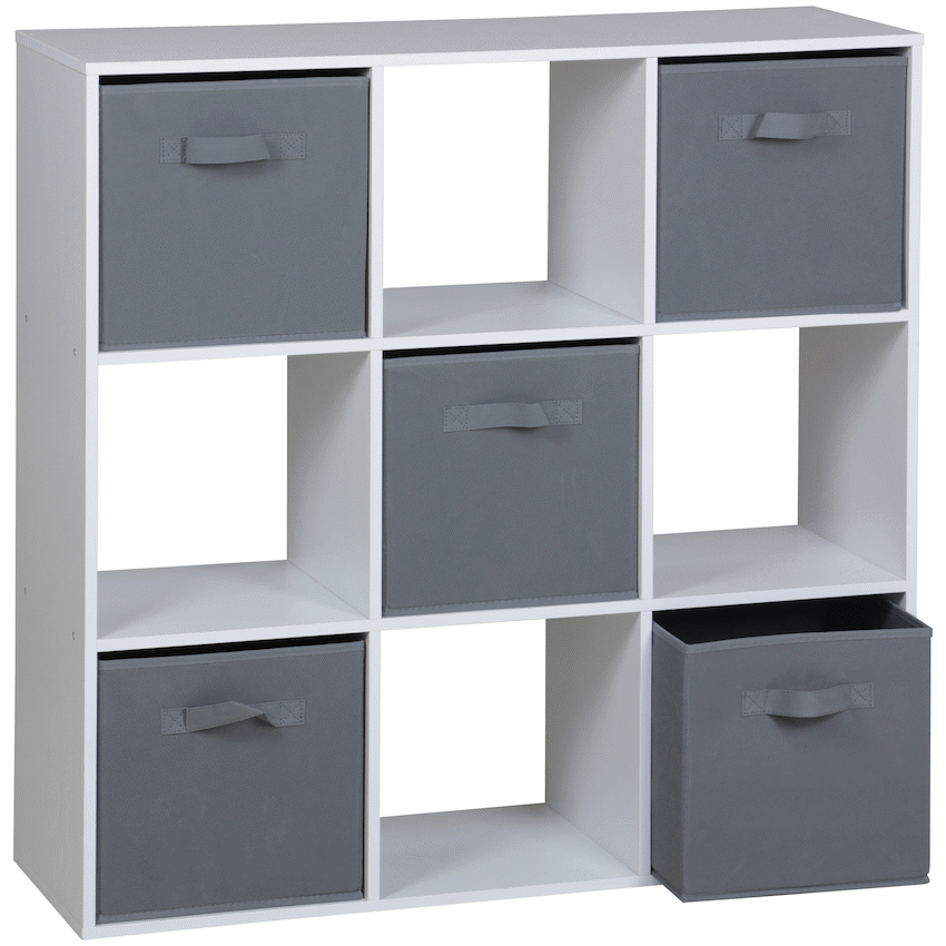 Everfurn Ninefold Bookshelf with 5 Storage Bins