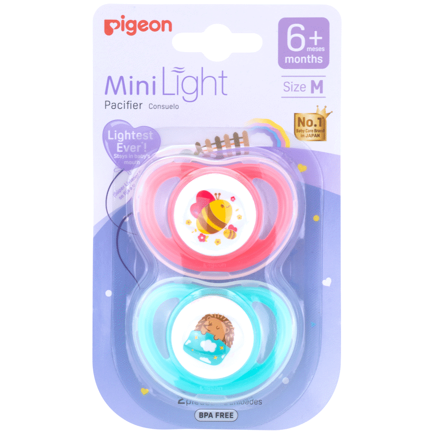 Pigeon - Minilight Pacifier (2 Pc) M Bee/Hedgehog