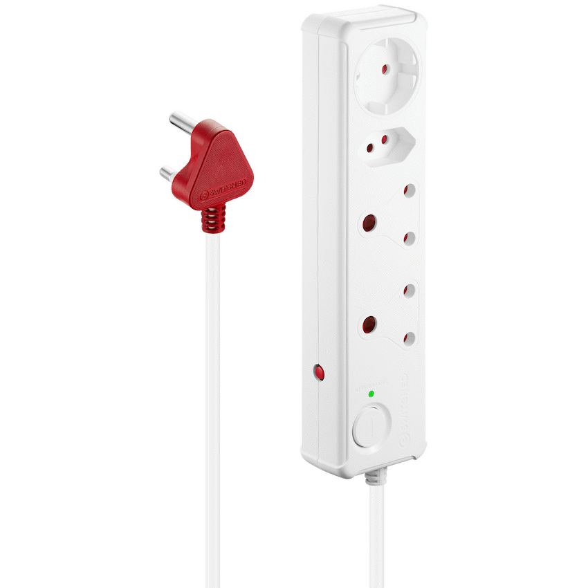 Switched 4-Way Medium Surge-Protected Multiplug 0.5m Cord - White