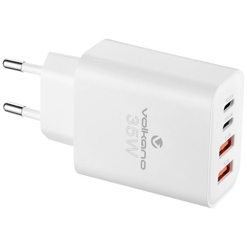 Volkano Quad Series 2x PD USB-C 2x USB-A 3a 35W Wall Charger