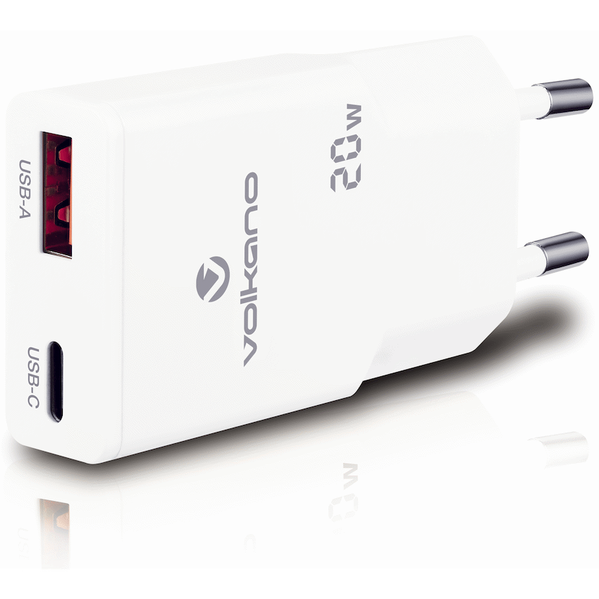 Volkano Mighty Series 20w Dual USB-A & USB-C GaN Wall Charger