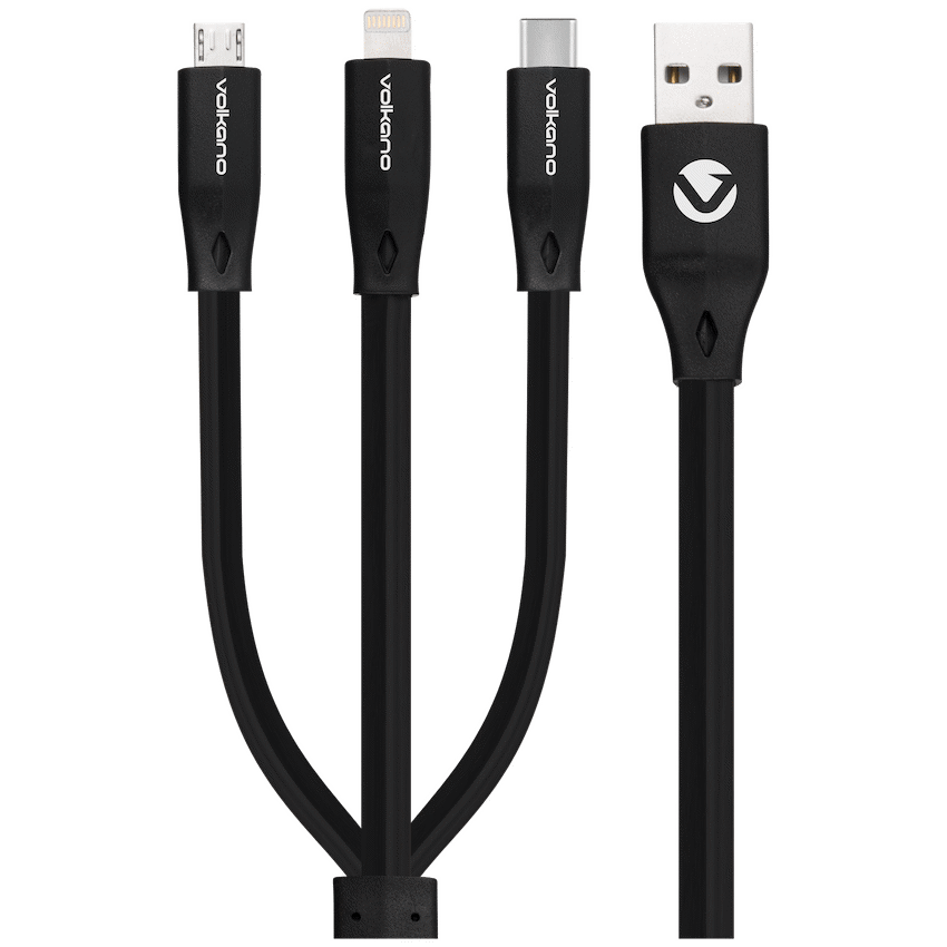 Volkano Slim Series Flat PVC 3-in-1 (Type-C / Lightning / Micro) Cable 30W 1m- Black