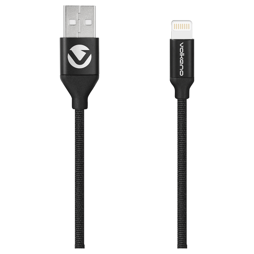 Volkano Weave Series Fabric Braided MFI Lightning Cable 27W 1.2m - Black