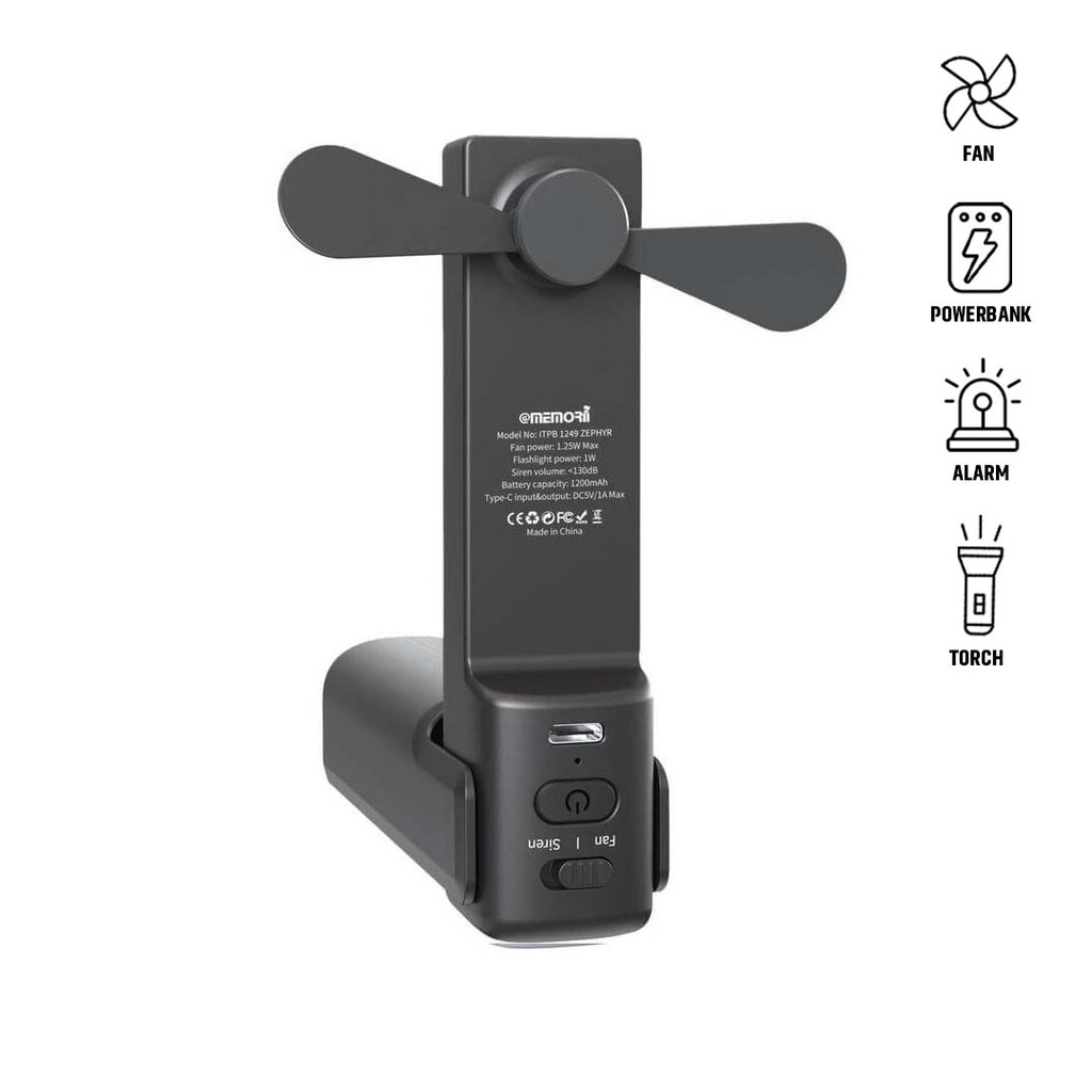 ZEPHYR - @memorii 4-in-1 Fan Powerbank, Safety Alarm & Torch