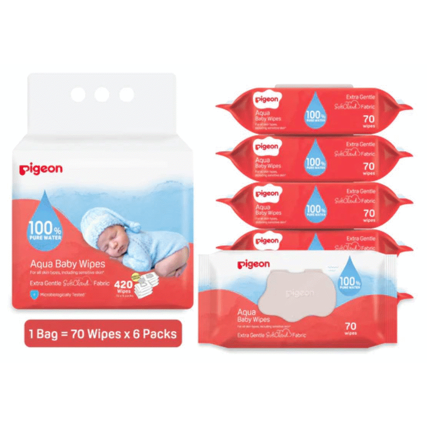 PIGEON AQUA BABY WIPES 70's FLIPTOP  6-IN-1