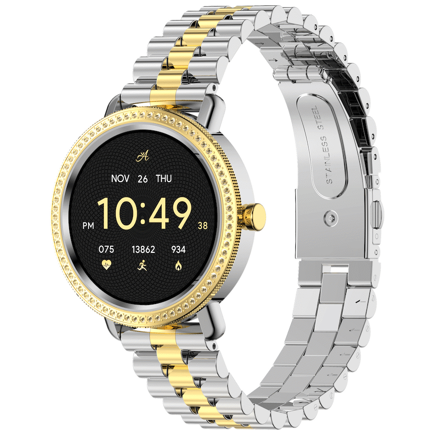 Volkano Ayla Collection Jewelled Smartwatch With 2 Colour Metal link strap