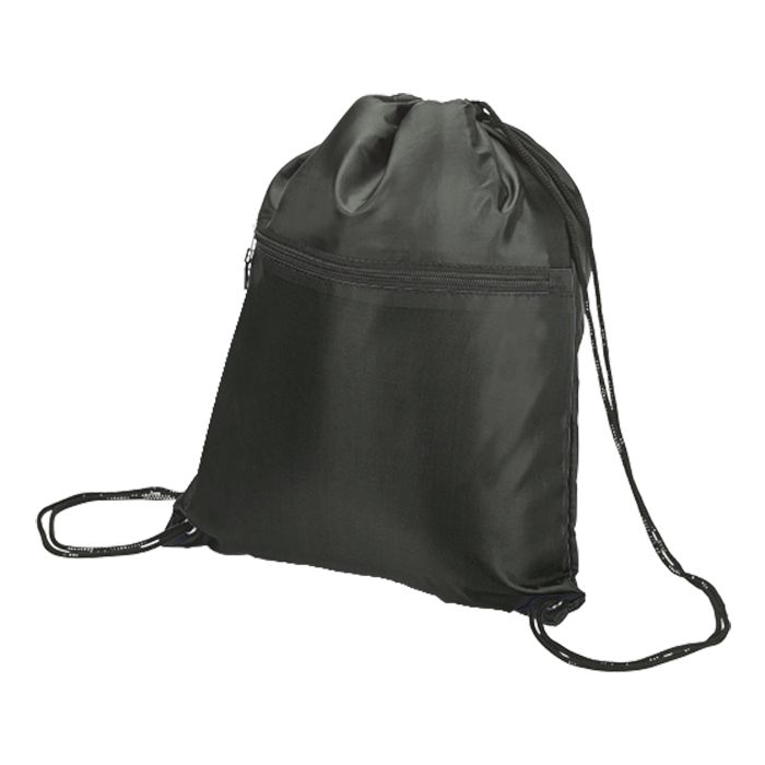 OMMO DRAWSTRING BACK ZIP JK　ブラック Drawstring Sport Bag with Zip Pocket 210D