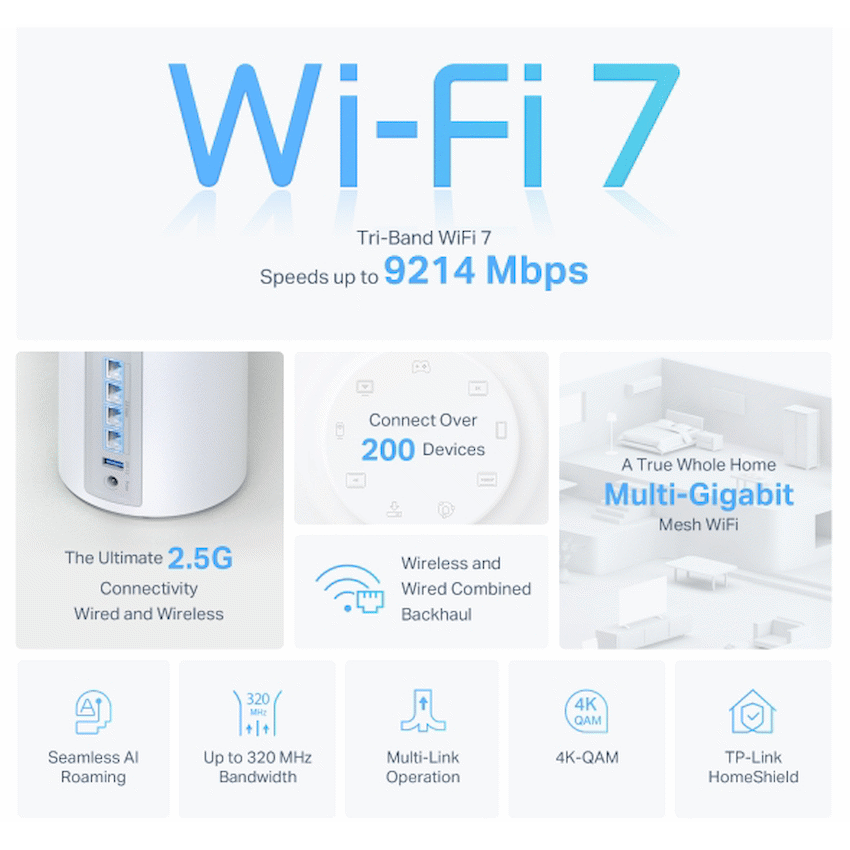 TP-Link Deco BE65 (3-Pack) BE9300 Whole Home Mesh Wi-Fi 7 System
